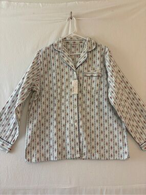 Women's White Floral-Striped Cotton Pajama Top